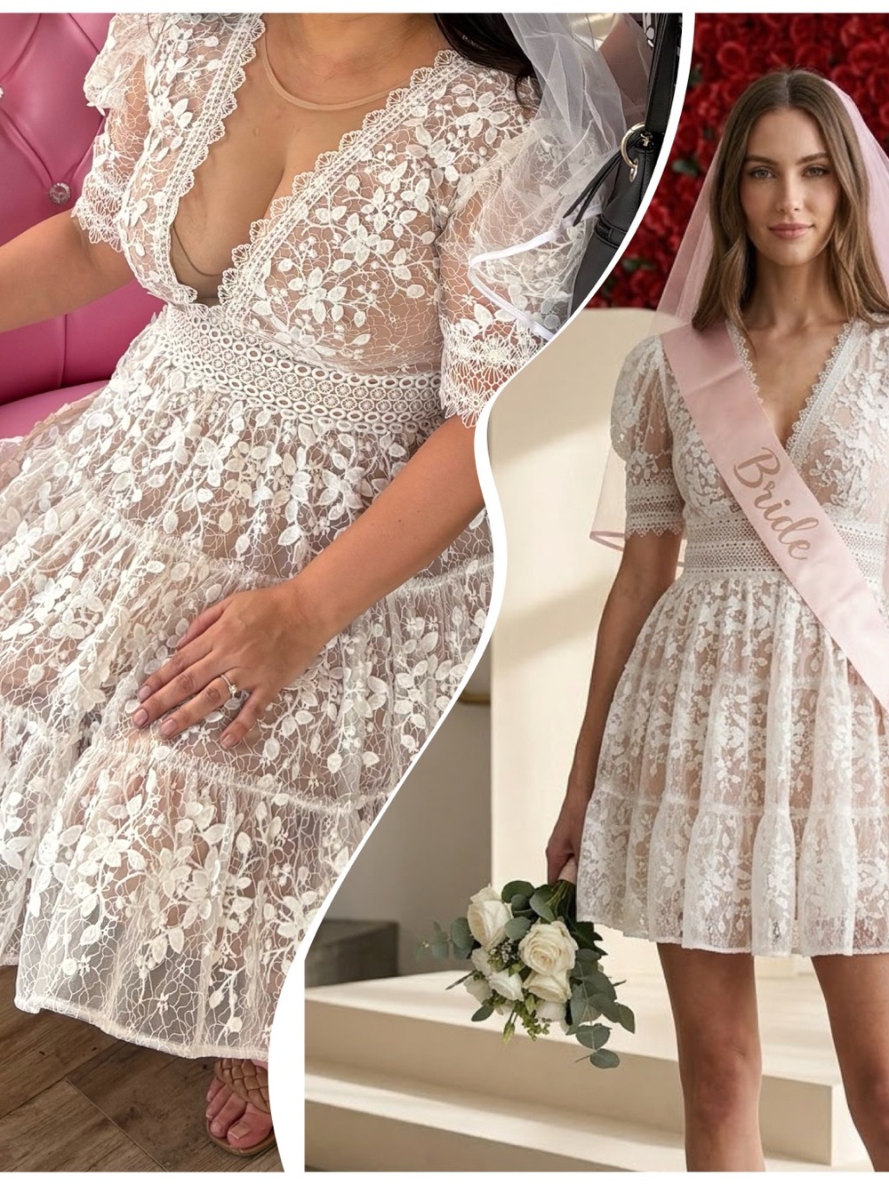 Bronx and Banco White Lace Mini Dress L